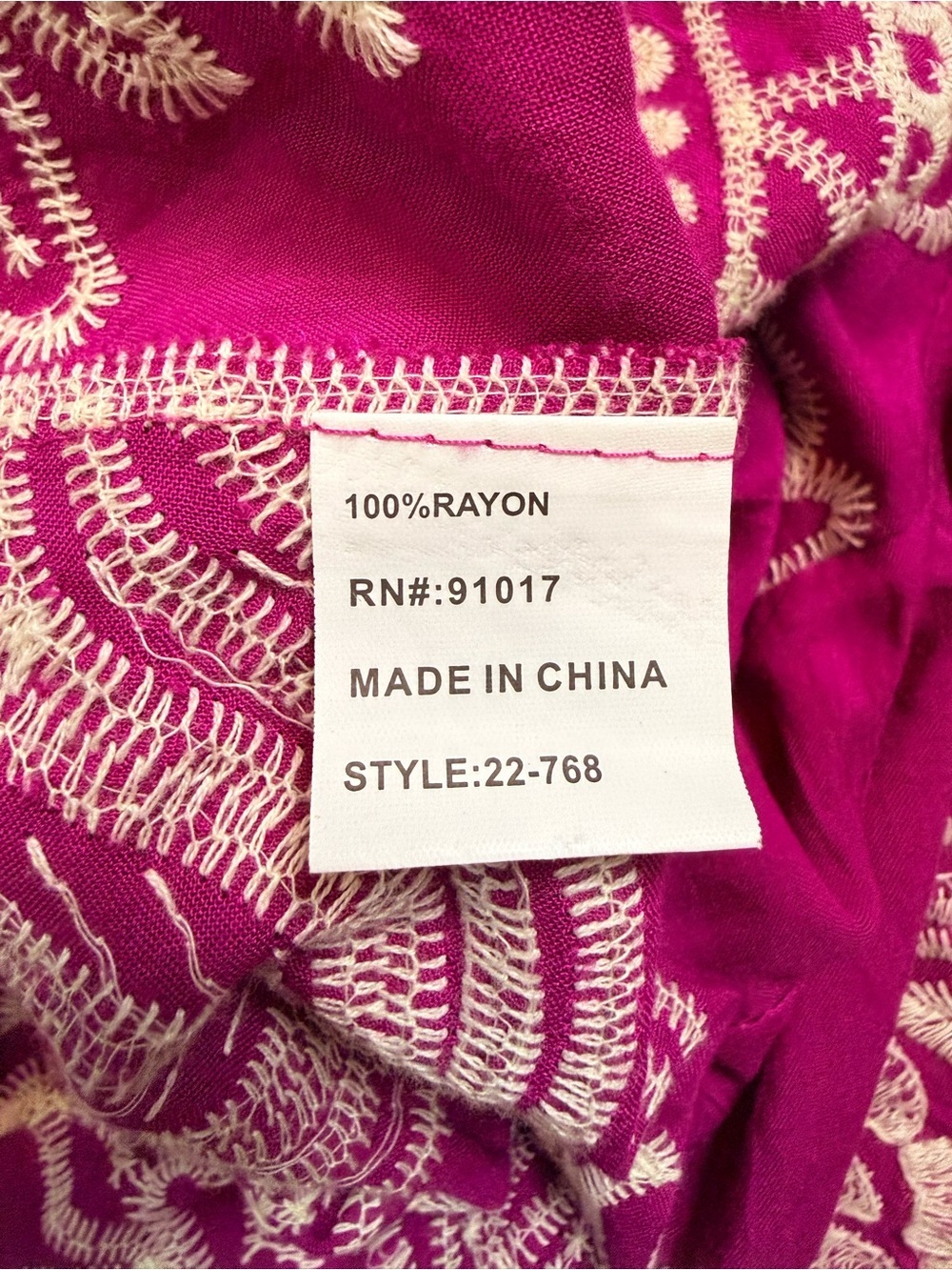 Solitaire Embroidered Magenta Puff Sleeve Boho Blouse Top Size L - Picture 12 of 13